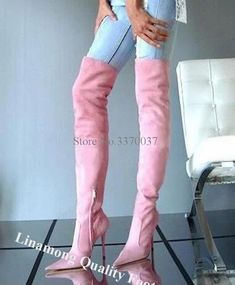 VCSHOES Women Pointed Toe Suede Leather Stiletto Heel Over Knee Boots Slim White Pink Thigh High Long High Heel Boots as picture-34 Pink High Heel Knee-high Boots For Winter, Pink Leather Knee-high Boots For Winter, Fitted Pink Leather Knee-high Boots, Pink Leather Fitted Knee-high Boots, Pink Leather Knee-high Boots For Party, Over Knee Boots, Heel Boots, High Heel Boots, Thigh High