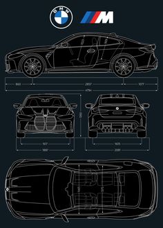 the blueprinted bmw sports car is shown