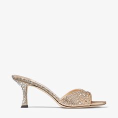 Crafted from crystal-embellished satin, the Skye sandal is a standout design. Its modern silhouette features a low-cut vamp with a square toe and a graphic curved heel. Jimmy Choo Gold, Bridal Boots, Crystal Sandals, Gold Satin, Sandal Platform, Shoes Outfit Fashion, Sneaker Dress Shoes, Jimmy Choo Shoes, Color Dorado