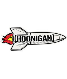 a sticker that says hoonigani with a rocket ship on the back