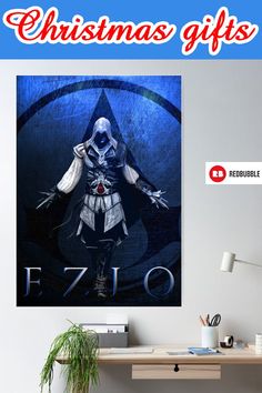 an image of a christmas gift with the text ezio in red and blue