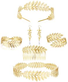 PRICES MAY VARY. ✨GREEK GODDESS ACCESSORIES✨You will receive 7PCS beautiful jewelry,1PCS Greek goddess crown leaf headband,1PCS leaf headband,2PCS pearl earrings,2PCS golden arm cuffs,and 1PCS leaf hair comb.Varieties of options for meeting your various needs. ✨HIGH QUALITY MATERIAL✨The Greek goddess accessories set is made of high quality alloy and pearls,nickel & lead free,hypoallergenic.High polished surface make it comfortable to wear.14K gold plated for a long time wearing,make them more sh Greek Goddess Accessories, Goddess Costume Accessories, Greek Goddess Crown, Laurel Leaf Crown, Goddess Accessories, Greek Goddess Style, Greek Accessories, Leaf Headband, Goddess Style