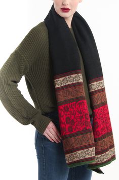 Intricately designed with floral patterns in a combination of rose red, cream and black, this wool shawl is designed to keep you cosy and stylish during the winter season. It redefines festive glamour with its nostalgic appeal, making it the perfect addition to elevate your style. Whether you're searching for a considerate winter gift or a versatile layering piece, our wool shawl have you covered. Embrace the comfortable snugness and timeless elegance it brings to your winter wardrobe. Compositi Meditation Shawl, Cosy Blanket, Kashmiri Shawls, Blanket Shawl, Winter Styles, Wool Shawl, Pashmina Shawl, Shawl Pattern, Green Wool