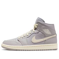 Womens WMNS Air Jordan 1 Mid Atmosphere Grey Pale Ivory CD7240-002 Air Jordan 1 Mid Grey, Air Jordan 1 Mid Women, Wmns Air Jordan 1, Womens Air Jordans, Nike Air Jordan 1, Air Jordan 1 Mid, Jordan 1 Mid, Stylish Sneakers, Air Jordan 1