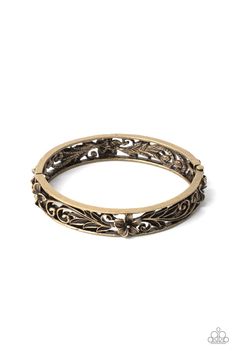 Paparazzi Hawaiian Essence Brass Hinged Cuff Bracelet Antique Hinges, Filigree Bangle, Brass Frames, Antique Brass Frame, Floral Filigree, Brass Hinges, Brass Bracelet, Hinged Bracelet, Paparazzi Accessories