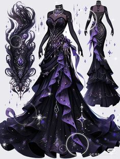 Genshin Impact Inspired Dresses, Fantasy Dress Design Sketches, Prom Dress Drawing, Fishtail Dresses