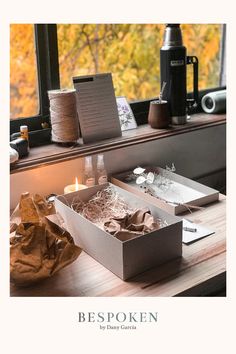 an open box sitting on top of a wooden table