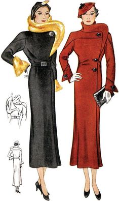 Vintage Fashion 1930s, 1930 Fashion, Ladies Coat, Fashion Illustration Vintage, 30s Fashion, Vintage Dress Patterns