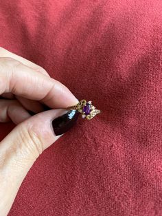 Estate size 6 1/2 natural amethyst and tiny diamond ring in 10 karat gold Tiny Diamond Ring, Peridot Stone, Tiny Diamond, Lilac Color, Multi Stone Ring, Sterling Silver Bands, Amethyst Stone, Cz Stone, White Topaz