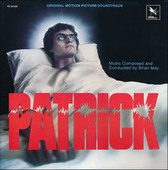 the movie poster for patrick is shown with an image of a man laying in bed