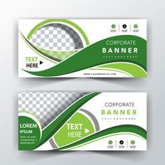 two green and white business banners with checkered design on the front, back and sides