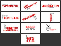 six business cards with different typographs and font on the front, in red