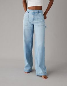 A high rise & wide leg for a cool, slouchy fit. Wide Legs Jeans, Simple Capsule Wardrobe, High Waisted Baggy Jeans, Baggy Jeans For Women, Wide Legged Jeans, Oversized Jeans, Wide Jeans, Wide Legs, Wide Leg Denim