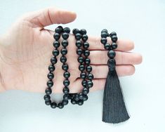 Black Mala Necklace 108 Mala Bead Necklace for Man Women Gift Matte Black Onyx Mala Beaded Necklace Hand Knotted Black Tassel Long Necklace - 8mm Matte Black Onyx 108 beads - 10 mm Black Onyx Guru bead - 9cm Black tassel MY SHOP: https://www.etsy.com/shop/BonBonStones Please contact me with any questions. I'm happy to help! Black Onyx 8mm Beads, Black Spiritual Beaded Necklaces With Polished Beads, Black Hand-strung Beads As Gift, Black Hand-strung Beads Gift, Black Gemstone Beads For Jewelry Making, Gift Hand-strung Black Beads, Black Polished Beads Necklace For Meditation, Spiritual Black Beaded Necklaces With Round Beads, Black Spiritual Beaded Necklace With Round Beads