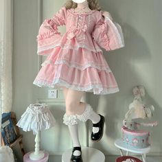 Top Seller for Japanese women Lolita kawaii long sleeve ruffle bow dress detachable sleeves, Dresses Plus Size Harajuku Fashion, Kawaii Clothes Dress To Impress, Blues Aesthetics, Kawaii Clothes Dresses, Identity Collage, Cute Japanese Fashion, Poofy Dress, Dolly Dress, Op Dress