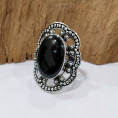 "Boho Statement Ring, Black Onyx Sterling Silver Ring, Hand Crafted Bohemian Ring, Bohemian Ring, Black Onyx-Natural Stone, Rings, Onyx ring Solid 925 Sterling Silver Ring, Long Oval Shape Black Onyx Handmade Ring, Natural Big Onyx Ring, anniversary ring, Women Rings, Gift for Her Black Onyx is the anniversary gemstone for the 10th year of marriage. Onyx is a variety of the microcrystalline quartz, called chalcedony. The name \"chalcedony\" comes from Calcedon or Calchedon, an ancient port on th Handmade Black Gothic Rings, Handmade Gothic Black Rings, Handmade Black Oval Crystal Ring, Vintage Onyx Black Rings, Vintage Black Nickel-free Rings, Black Onyx Gothic Rings, Handmade Black Open Crystal Ring, Handmade Black Crystal Open Ring, Black Oval Spiritual Rings