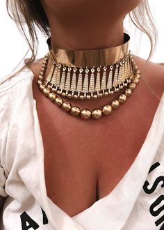 Bra Jewelry, Gold Statement Jewelry, Chunky Choker Necklace, Bold Statement Jewelry, Jewelry Casual, Chunky Choker, Metal Choker, Statement Choker, Statement Choker Necklace