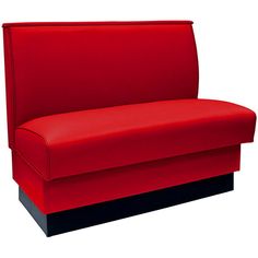 a red couch sitting on top of a white floor