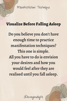 a poem that reads visualize before falling asleep