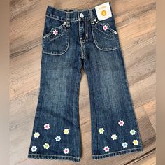 Gymboree Toddler Girls' Flare Jeans New With Tags Size: 3 100% Cotton 2012 Showers Of Flowers Button & Zip Fly Closure Elasticized Adjustable Back Waist The Sweetest Little Flower Embellishments On Front Hem/Pockets Excellent Condition K48 Flower Embellishments, African Children, Gymboree Girl, Girl Shower, Kids Bottoms, Toddler Girls, Art Works, Flare Jeans, Toddler Girl