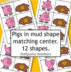 pigs in mud shape matching center cards for kids to practice counting and number recognition skills