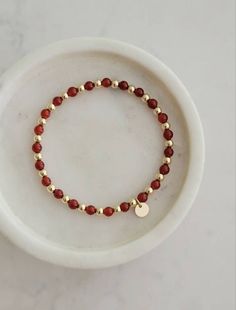 14k Gold Filled Carnelian Beaded Bracelet  Details 》 14k gold filled 4mm rounds 4mm carnelian Beads Carnelian Bracelet, Muslin Bags, Carnelian Beads, Onyx Bracelet, Star Bracelet, Red Agate, Bead Jewellery, Close To My Heart, Agate Beads