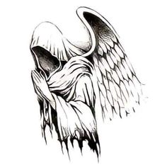 a drawing of an angel with wings on it's back and head in the air