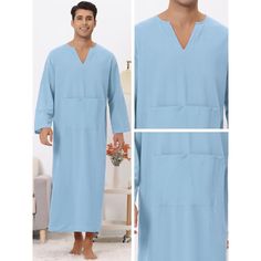 Wearing the solid color long-sleeved nightshirts at home on weekends, allowing you to fully enjoy the free time. The long nightshirts have a loose fit that allows you to move freely and has front pockets for storing small items. Perfect for beach parties, summer holidays, dinner dates or other casual occasions. Casual Long Sleeve Nightgown For Home, Blue Long Sleeve Sleepwear For Lounging, Casual Long Sleeve Blue Nightgown, Blue Casual Long Sleeve Nightgown, Blue Long Sleeve Casual Nightgown, Long Sleeve Blue Nightgown For Home, Long Sleeve Relaxed Fit Nightgown, Relaxed Fit Long Sleeve Nightgown For Sleep, Long Sleeve Relaxed Fit Nightgown For Sleep