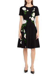 Find CAROLINA HERRERA Floral Intarsia Jacquard Midi Flare Dress on Editorialist. Carolina Herrera jacquard dress features floral intarsia Jewel neckline Short sleeves Midi length Fit and flare silhouette Back zip Viscose/polyester Dry clean Made in Italy Knee-length Jacquard Floral Print Dress, Knee-length Jacquard Dress With Floral Print, Black Jacquard Cocktail Dress, Black Jacquard Dresses For Spring, Formal Fitted Jacquard Knit Dress, Formal Black Jacquard Dress, Fitted Jacquard Knit Knee-length Dress, Elegant Evening Dresses In Jacquard Knit, Elegant Jacquard Knit Midi Dress