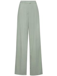 Oscar De La Renta Georgette Silk Tailored Trousers  - Farfetch Green Wide-leg Pants For Formal Occasions, Elegant Green Wide Leg Pants With Pockets, Tailored Wide-leg Green Pants, Chic Silk Dress Pants For Workwear, Elegant Green Bottoms With Pockets, High-waisted Silk Wide Leg Pants For Work, Green Wide Leg Pants For Formal Summer Events, Green Wide Leg Pants For Summer Formal, Green Wide-leg Office Pants