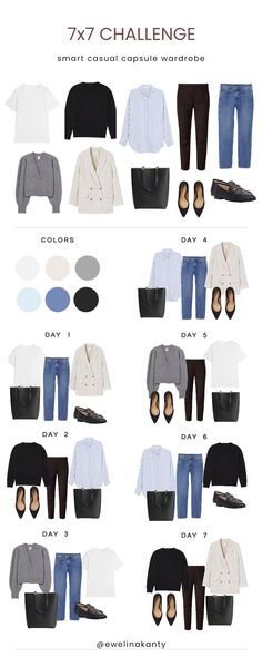 7x7 Challenge, Classic Capsule Wardrobe, Airplane Essentials, Fashion Capsule Wardrobe, Business Casual Outfits For Work, Clothes And Shoes