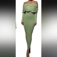 Nwt Does Have A Big Hole But It Is Hidden Under The Braided Overlay Fitted Knit Maxi Dress For Party, Chic Green Knit Midi Dress, Elegant Green Knit Midi Dress, Green Knit Party Dress, Chic Long Sweater Dress For Party, Fitted Green Knit Sweater Dress, Evening Fitted Knit Sweater Dress, Fitted Green Midi Sweater Dress, Green Fitted Midi Sweater Dress