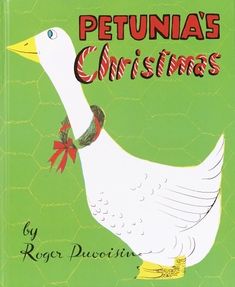 the book cover for petuna's christmas with a white duck wearing a red bow