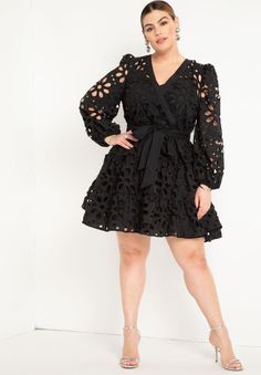 Plus Size Spring Work Outfits, Spring Work Outfits, Date Night Dresses, Swimsuits For All, Eyelet Dress, Puffed Sleeves Dress, Tiered Skirt, Black Onyx, Puff Sleeves