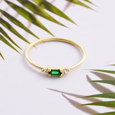 Minimalist Emerald Dainty Baguette Diamond Stackable Ring, Simple Delicate Promise Ring for Her, Green Emerald May Birthstone Stacking Ring Our rings are perfect choice for a Christmas, Mother's Day, valentine's day, birthday, wedding, anniversary, graduation, engagement, bridesmaid, and best friends gift. It's a good way to show appreciation to your mom, girlfriend, wife, grandmother, grandchildren, daughter, sister, best friend, boss or a co-worker. Also, a special treat just for yourself.   F Elegant Emerald Cut Birthstone Ring For Everyday, Elegant Everyday Emerald Cut Birthstone Ring, Elegant Everyday Emerald Ring, Baguette Rings For Gift, Fine Jewelry Baguette Ring As Gift, Modern Baguette Rings Suitable For Gifts, Birthstone Stacking Rings, Stackable Ring Sets, Promise Ring For Her