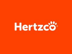 the logo for hertzo is shown in white on an orange background with paw prints