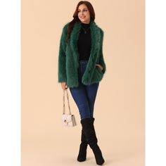 The faux fur coat creates a fashionable and stylish look that is perfect for any occasion, such as nightclub, wedding, cocktail, dating, weekend, party, church. The long sleeve shaggy faux fur coat is a must have item in women's wardrobes. Pair it with pants for a warm and casual look, style with a long dress or a bodycon dress for a fashion winter look. Winter Outerwear With Feather Trim For Night Out, Chic Fluffy Fur Coat For Spring, Winter Feather Trim Outerwear For Night Out, Chic Fluffy Fur Coat, Glamorous Faux Fur Outerwear With Faux Fur Lining, Winter Night Out Outerwear With Feather Trim, Feather Trim Outerwear For Night Out In Winter, Glamorous Faux Fur Lined Outerwear, Glamorous Long Sleeve Fur Coat For Winter