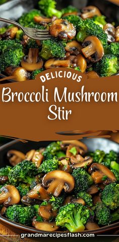 broccoli and mushrooms stir fry in a skillet