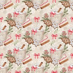 seamless christmas pattern with cup of hot chocolate and candy canes