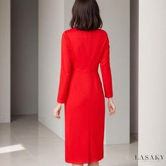 Lasaky - Stunning Long-Lasting Red Bodycon Dress with Refined Styling Red Midi Dress For Fall Office Wear, Red Winter Workwear Dresses, Red Midi Dress For Office In Fall, Red Knee-length Dresses For Office, Red Knee-length Office Dress, Red Midi Dress Bodycon, Red A Line Dress, Long Knit Sweater, Red Bodycon