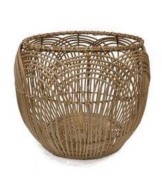 a wicker basket is shown on a white background