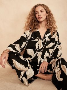 Long-Sleeve Satin Pajama Set | Banana Republic Wfh Wardrobe, Elegant Pajamas, Fall Pajamas, Sleep Ware, Elegant Loungewear, Ideas For Autumn, 2023 Wishlist, Chanel Loafers, Lazy Saturday