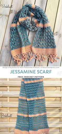 a crocheted scarf with fringes on it and the words, free crochet