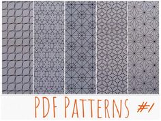 four different patterns with the words pdf patterns in orange and black on top of them