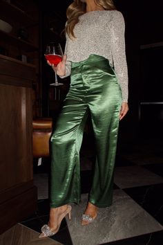 These Feeling Festive Pants are crafted from luxurious satin for a sophisticated, polished look. The pleated style and pocket details add a hint of modern elegance, while the high waisted fit and comfortable feel create a timelessly chic look. With an elevated pop of color, these pants are perfect for both professional meetings and holiday parties alike. 100% Polyester Hand wash cold. Diner Outfits, Christmas Party Outfit, Eve Outfit, Cocktail Attire, New Years Eve Outfits, Holiday Party Outfit, Work Party