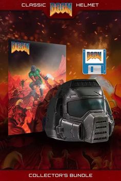 an image of the back to the future helmet and box for the video game doom