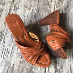 Frye Shoes - Frye Tan Leather Wood Clog Western Brown Heels With Stacked Heel, Rugged Brown Leather Mules, Brown Leather Mules With Stacked Heel, Western Brown Leather Clogs, Western Style Brown Leather Clogs, Western Style Brown Leather Heels, Brown Mules, Black Mules, Mule Sneakers