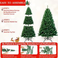 three different types of christmas trees with instructions on how to cut them and put them together