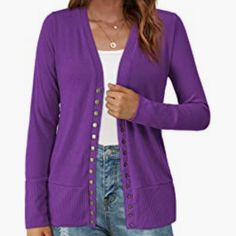 Zenana Button Up Cardigan. 1x. 14-16. Soft And Stretchy. Lilac. Still In Package. Casual Purple Cardigan With Buttons, Spring Purple Cardigan With Button Closure, Casual Purple Cardigan With Button Closure, Purple Fall Cardigan With Button Closure, Purple Button-up Sweater For Spring, Purple Button-up Cardigan For Fall, Casual Purple Button-up Sweater, Fall Purple Button-up Cardigan, Casual Purple Button-up Cardigan