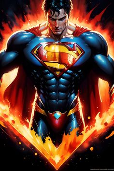 superman in flames with his cape open